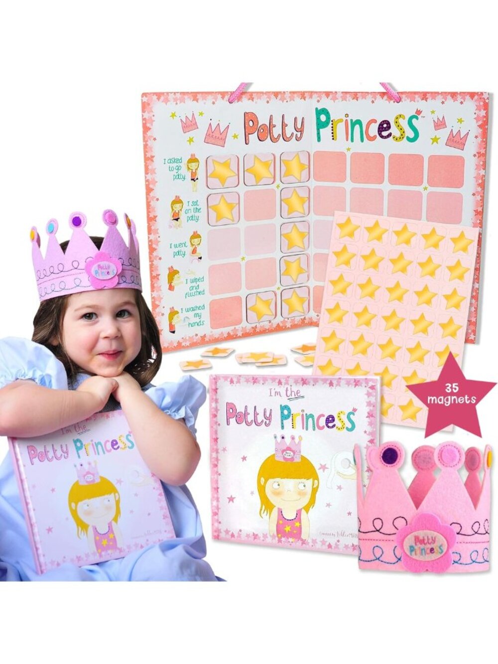 Potty Training Princess Set - 3-Piece Adjustable Kit with Magnetic Chart
